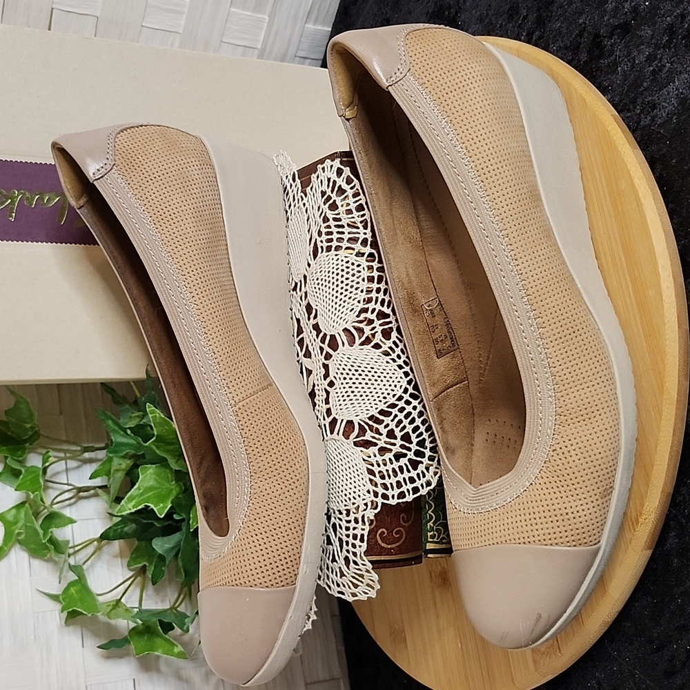 👉*CLARKS* COMFY "PETULA SADIE" TAN WEDGE HEELS PUMPS ~DRESSY CASUAL ~SIZE: 9½ M